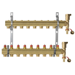 Комплект коллекторов Ридан FHF-9R set с кронштейнами и воздухоотводчиками, 9 контуров