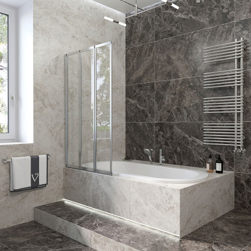 Шторка на ванну Veconi Palau PL-74R, 1200x1500, хром, стекло прозрачное