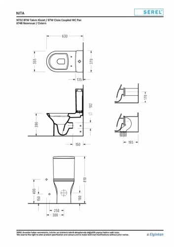 Унитаз Serel NITA напольный компакт: NT02+6748+сливной+223BT(унитаз, бачок, сливной,сиденье-микролифт)