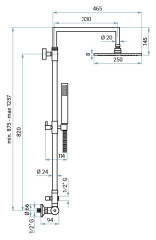 Emmevi Piper, душевая колонна из латуни, регулируемая по высоте 87,5-125,7 см: со смесителем и круглым антикальковым верхним душем 24 см, цвет хром