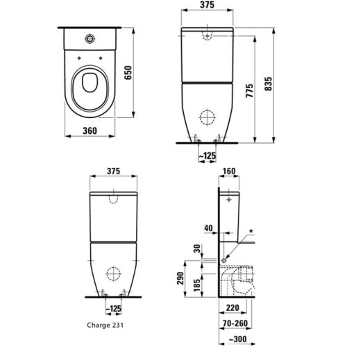 Унитаз напольный, комбинированный (чаша) Laufen PRO RIMLESS, белый (8.2595.2.000.231.1)