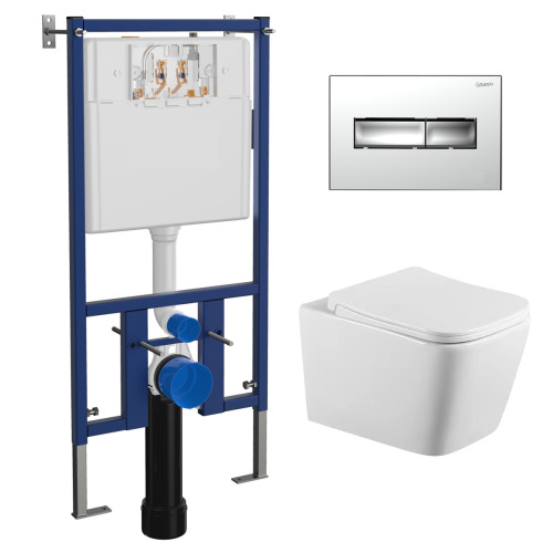 Сет LORANTO Инсталляция с кнопкой Line хром глянец + унитаз ANTE с сиденьем микролифт (4501+7322+CS-2216HM)