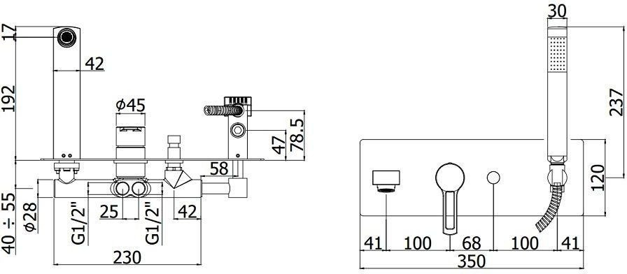 Смеситель для ванны с душем Paffoni Ringo RIN001BO (с внутренней частью)