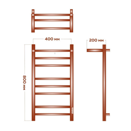 Полотенцесушитель электрический с полочкой (лесенка) Bauedge Stil Shelf DB-0019, 40x80 см