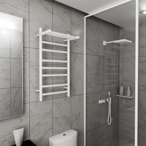 Полотенцесушитель электрический с полочкой (лесенка) Bauedge Stil Shelf DB-0019, 40x80 см