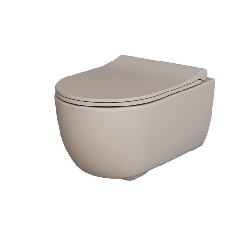 Унитаз Abner 103T20401R (545*360*330) МАТОВЫЙ БЕЖЕВЫЙ подвесной БЕЗОБОДКОВЫЙ с тонкой крышкой