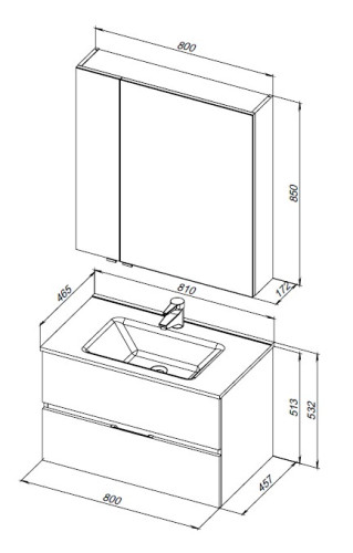 Мебель для ванной Aquanet Алвита New 80 2 ящика, антрацит