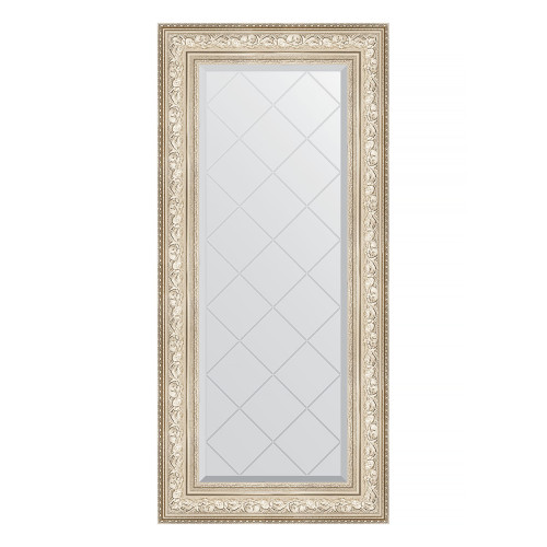 Зеркало настенное с гравировкой EVOFORM в багетной раме виньетка серебро, 60х130 см, BY 4082