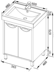 Тумба с раковиной Aquanet Гретта 60 белый (2 дверцы)