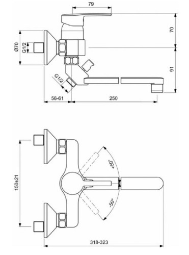 Смеситель для ванны Vidima Technik универсальный, хром (BA377AA)