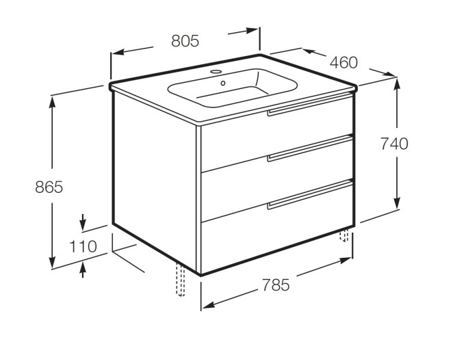 VICTORIA NORD Модуль д/раковины 800 мм, 3 ящика, Ice Edition