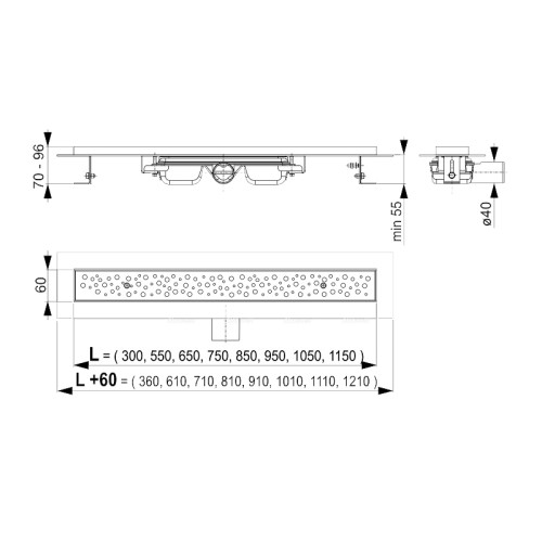 Водоотводящий желоб Alcadrain Low, с решеткой Антивандал