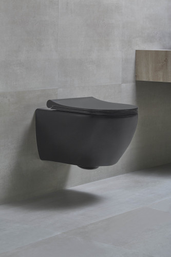 Унитаз подвесной beWash Bogen безободковый с функцией биде с сиденьем микролифт черный матовый 88303670 + EVB6387