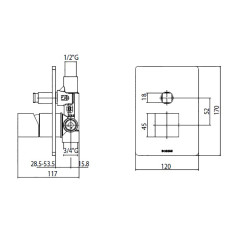 Смеситель для душа Bossini Cube, встраиваемый, 2 выхода (внешняя часть), цвет хром (Z00063.030)