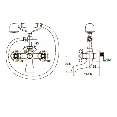 Смеситель для ванны с душем KAISER Carlson Style (44223-1/44222)