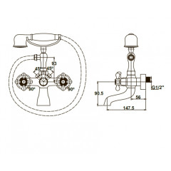 Смеситель для ванны с душем KAISER Carlson Style (44223-1/44222)