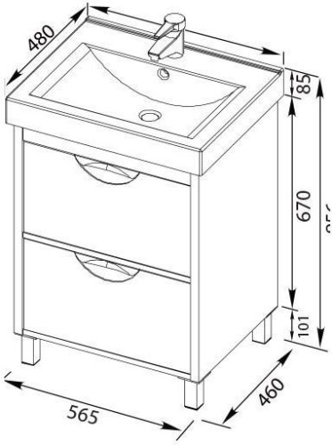 Тумба с раковиной Aquanet Гретта 60 белый (2 ящика)