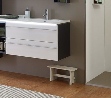 Marlin 3250star, тумба под левую раковину 100 см (2 ящика, вырез под сифон справа), цвет белый шелковый глянец