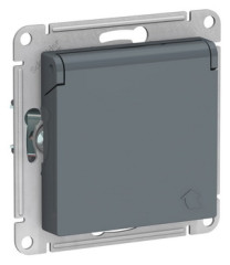 Розетка с заземл. со шторками с крышк, 16А, IP20, механизм, ГРИФЕЛЬ Schneider Electric ATLASDESIGN ATN000746