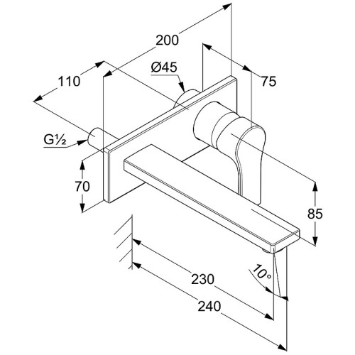 Смеситель для раковины KLUDI ZENTA SL настенный, внешняя монтажная часть, длина излива, 230 мм, хром (482480565)