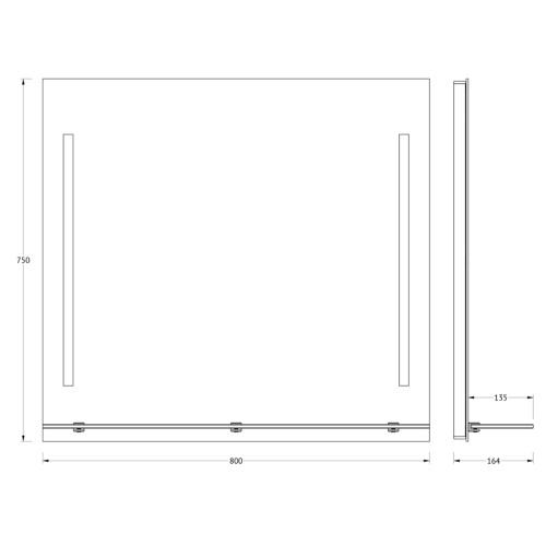 Зеркало настенное c полочкой и 2-мя встроенными LED-светильниками Ledline-S EVOFORM 80x75 см, BY 2164