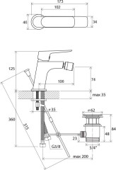 Смеситель для биде Ravak Classics Керамический картридж со сливным гарнитуром Хром (X070082)