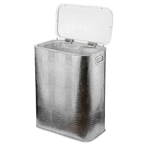 Корзина для белья  HKR-B-9 CROCO серебро, кант хром, большая