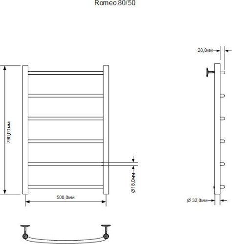 Полотенцесушитель электрический Aquanet Romeo 80х50 Тэн справа