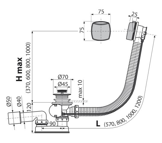 Слив-перелив для ванны AlcaPlast A55K NEW автомат
