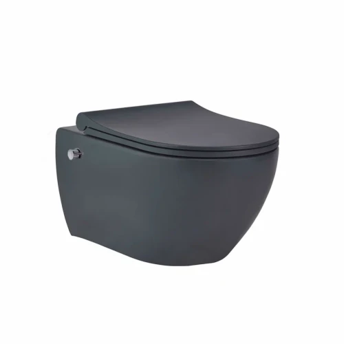 Унитаз подвесной beWash Bogen безободковый с форсункой биде со встроенным смесителем горячей и холодной воды с быстросъёмным сиденьем микролифт черный матовый 88343670 + EVB6387 + EVB3178