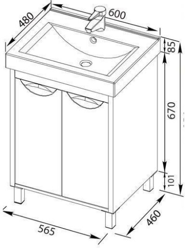 Тумба с раковиной Aquanet Гретта 60 венге (2 дверцы)