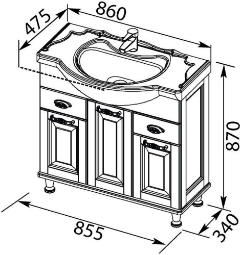 Тумба с раковиной Aquanet Тесса Декапе 85 белый