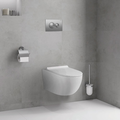 Сет LORANTO Инсталляция с круглой кнопкой хром матовая + унитаз FATTO с сиденьем микролифт (4501+7311+CS-0017HM)