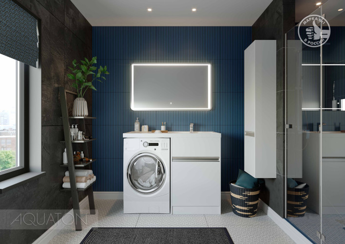 Тумба для раковины AQUATON Лондри 400 под стиральную машинку, белая (1A236001LH010)