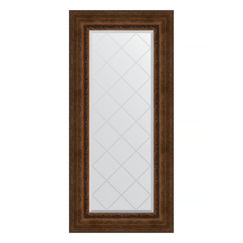 Зеркало настенное с гравировкой EVOFORM в багетной раме состаренная бронза с орнаментом, 62х132 см, BY 4085