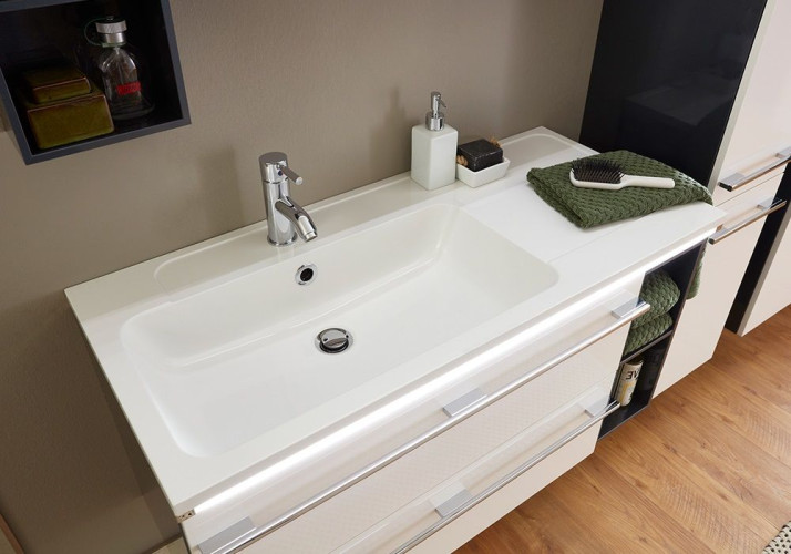 Marlin 3250star, тумба под правую раковину 100 см (2 ящика, 2 полки), цвет включая полки белый шелковый глянец