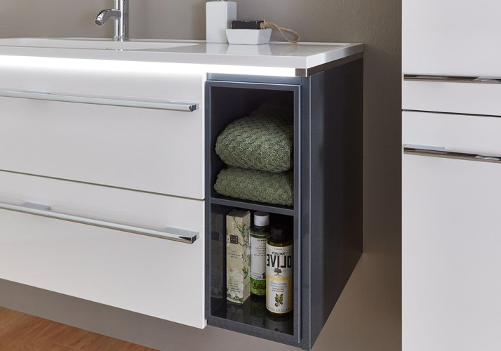 Marlin 3250star, тумба под правую раковину 100 см (2 ящика, 2 полки), цвет включая полки белый шелковый глянец