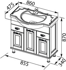 Тумба с раковиной Aquanet Тесса Декапе 85 жасмин/серебро