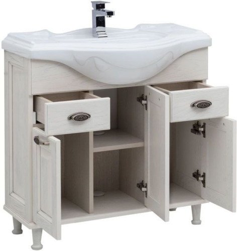 Тумба с раковиной Aquanet Тесса Декапе 85 жасмин/серебро