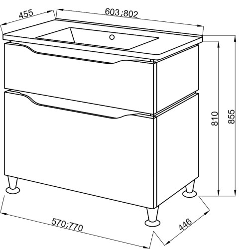 Комплект в ванную Ceruttispa тумба Сицилия 60 с умывальником "Кантэ 60"