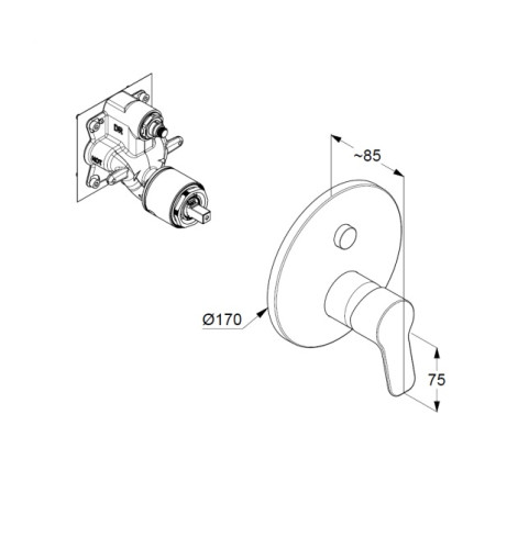 Смеситель для ванны и душа KLUDI PURE&EASY встраиваемый, внешняя часть, автоматический переключатель душ/ванна PUSH&SWITCH, хром (376590565)