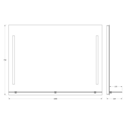 Зеркало настенное c полочкой и 2-мя встроенными LED-светильниками Ledline-S EVOFORM 100x75 см, BY 2166