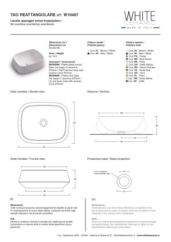 White Tao, накладная прямоугольная раковина 50x42x18h см, цвет белый глянцевый