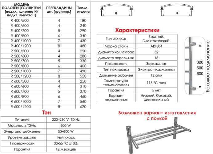 Водяной полотенцесушитель Металлоизделия R 800х500