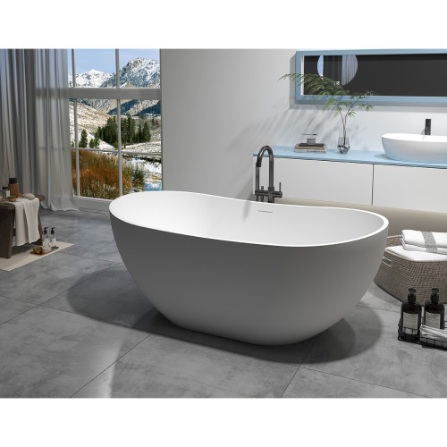 Ванна из искусственного камня Azario JENNER 1800x850x640 свободностоящая белая матовая, с белым матовым донным клапаном (JEN18085S)