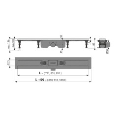 Водоотводящий желоб с порогами из нержавеющей стали Alcadrain для перфорированной решетки или решетки под кладку плитки