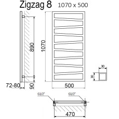 Полотенцесушитель Terma ZIGZAG 1070х500 RAL9005 черный матовый