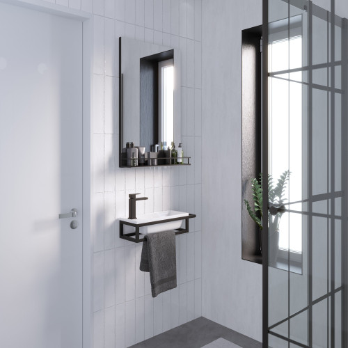 Консоль подвесная МЕТРИС-50 см черная с прав. полотенцедержателем (ум. Модуль-50)