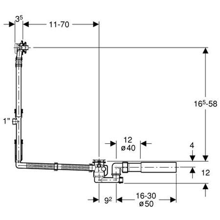 Слив-перелив для ванны Geberit, полуавтоматичнеский, длина 73 см, с декоративным комплектом: Глянцевый хром, d=40/50мм (150.525.21.6)
