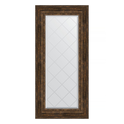 Зеркало настенное с гравировкой EVOFORM в багетной раме состаренное дерево с орнаментом, 62х132 см, BY 4086